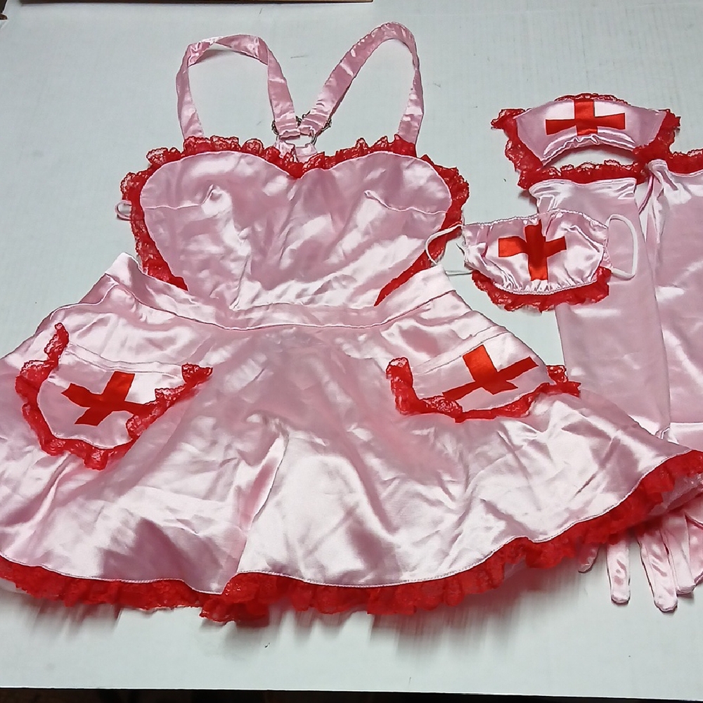 Dolls Kill Trickz N' Treatz Sexy Nurse Satin Mini Dress Costume COMPLETE Size XL - Picture 1 of 12